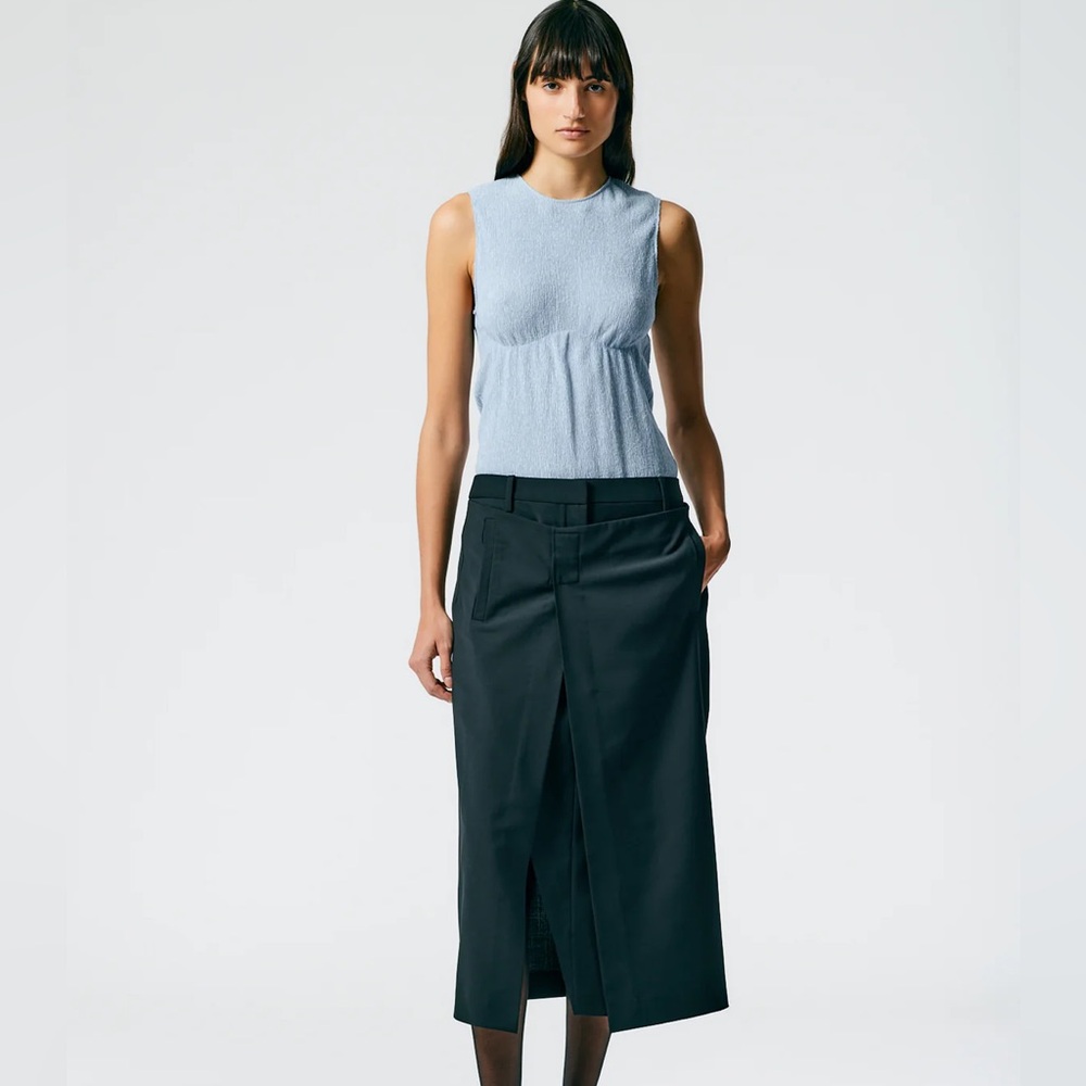 Tibi Gray Pencil Midi Skirt with Slit for Work